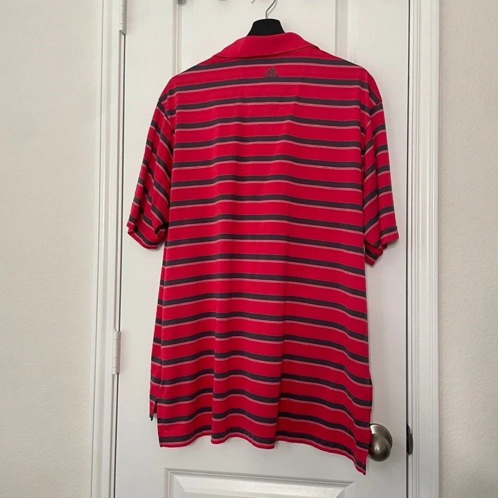 Adidas Men's Golf Climalite Polo Shirt Red Navy Blue Striped Short Sleeve XL